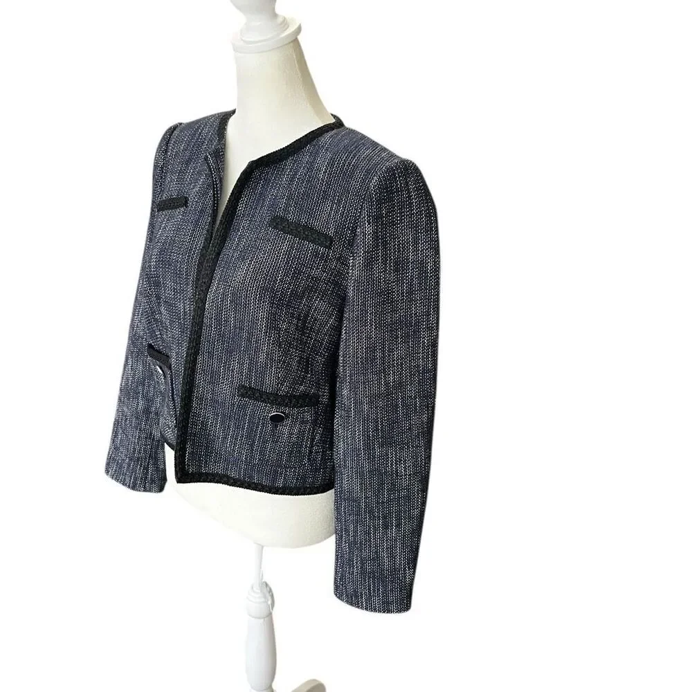 Hobbs London Navy Tweed Jacket Blazer US 8 Cropped Bouclé Wool Blend